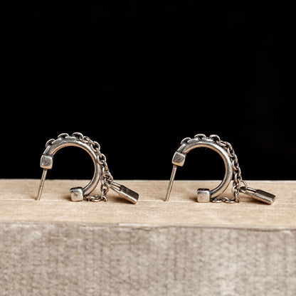 Goth Style Sterling Silver Lock And Chain Earrings - Single | GothReal