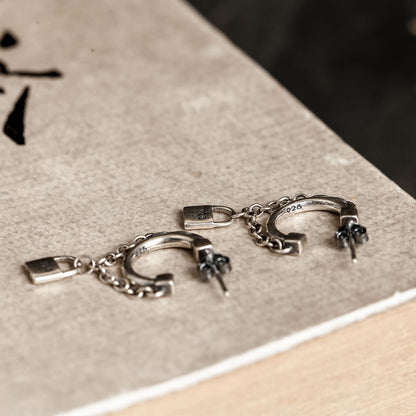 Goth Style Sterling Silver Lock And Chain Earrings - Single | GothReal