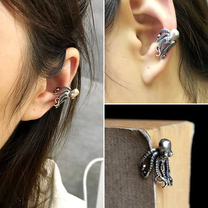 Goth Style Sterling Silver Octopus Ear Clips - Single | GothReal