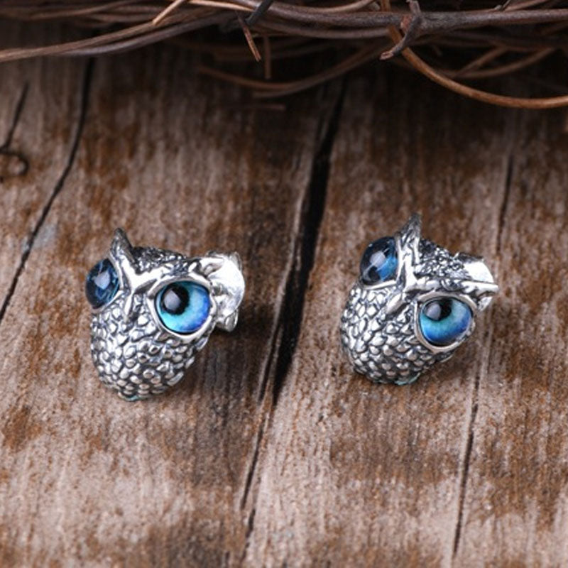 Goth Style Sterling Silver Owl Earrings - A Pair - Silver | GothReal