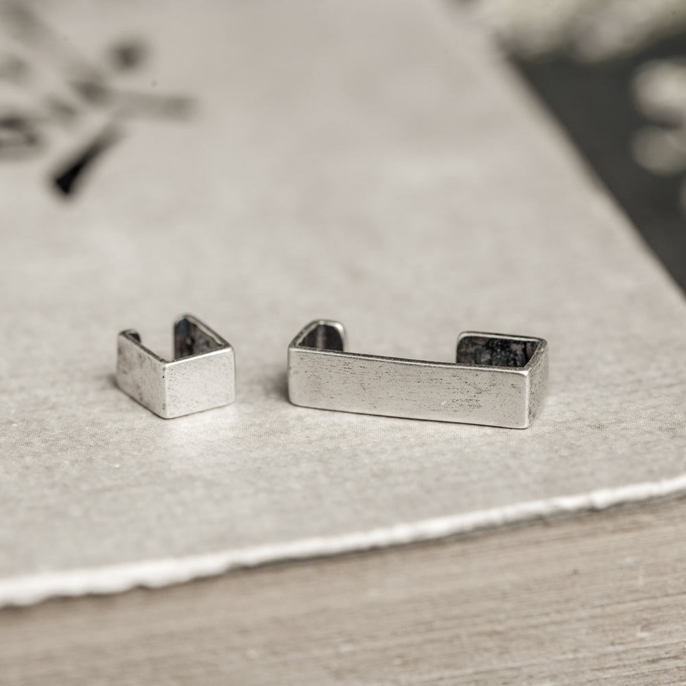 Goth Style Sterling Silver Rectangular Ear Clips - Single | GothReal