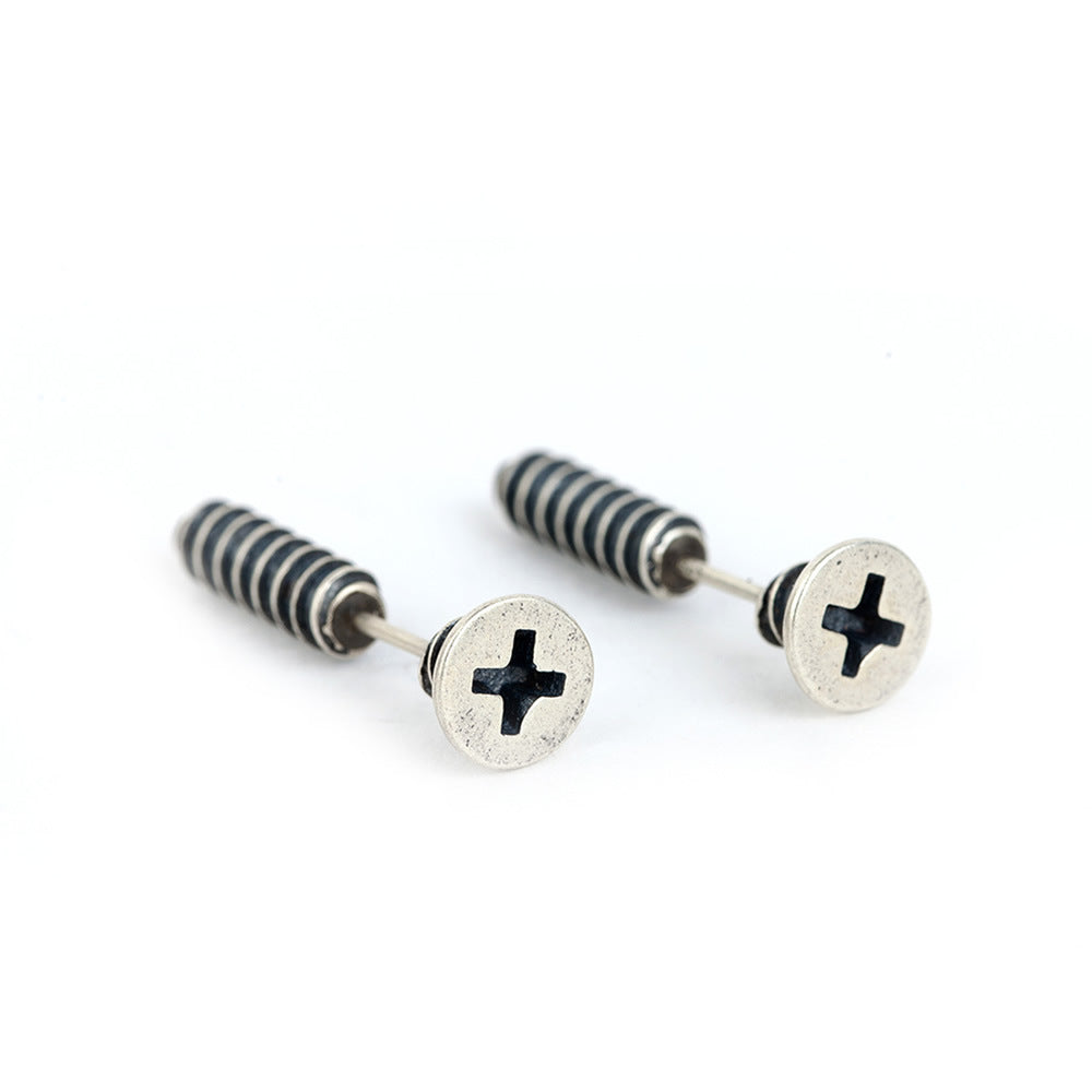 Goth Style Sterling Silver Screw Earrings - Single | GothReal