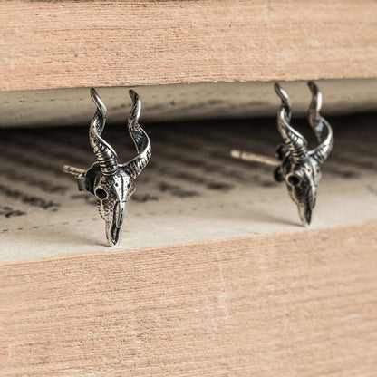 Goth Style Sterling Silver Sheep Head Earrings - Single | GothReal