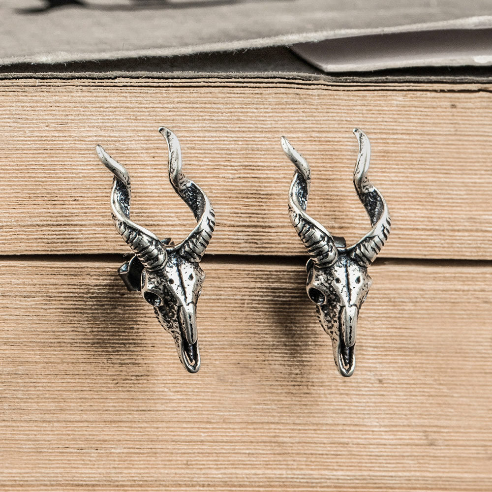 Goth Style Sterling Silver Sheep Head Earrings - Single - Silver | GothReal