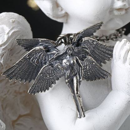 Goth Style Sterling Silver Six Wings Angel Pendant | GothReal