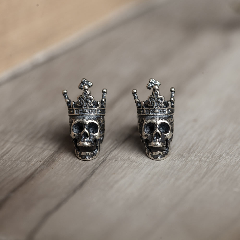 Goth Style Sterling Silver Skull Crown Earrings - Single - Silver | GothReal