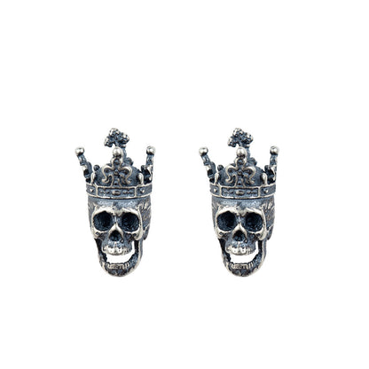 Goth Style Sterling Silver Skull Crown Earrings - Single | GothReal