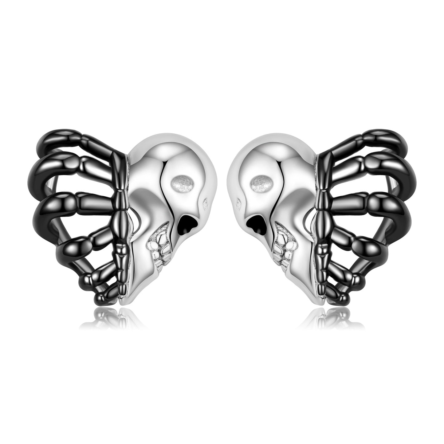 Goth Style Sterling Silver Skull Ribs Earrings - A Pair - Multi | GothReal
