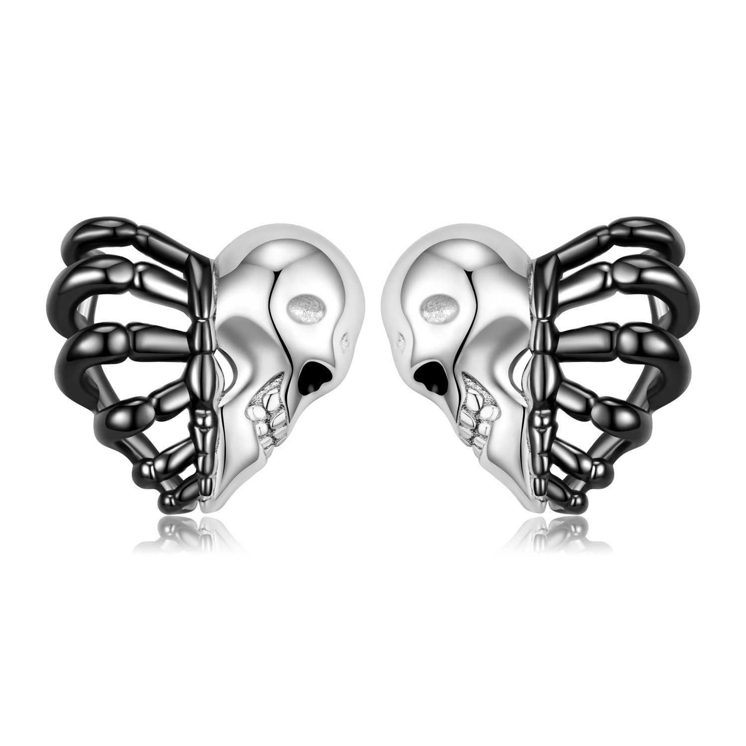 Goth Style Sterling Silver Skull Ribs Earrings - A Pair - Multi | GothReal
