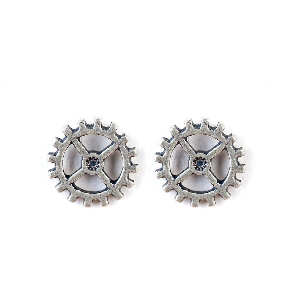 Goth Style Sterling Silver Steam Gear Earrings - Single | GothReal