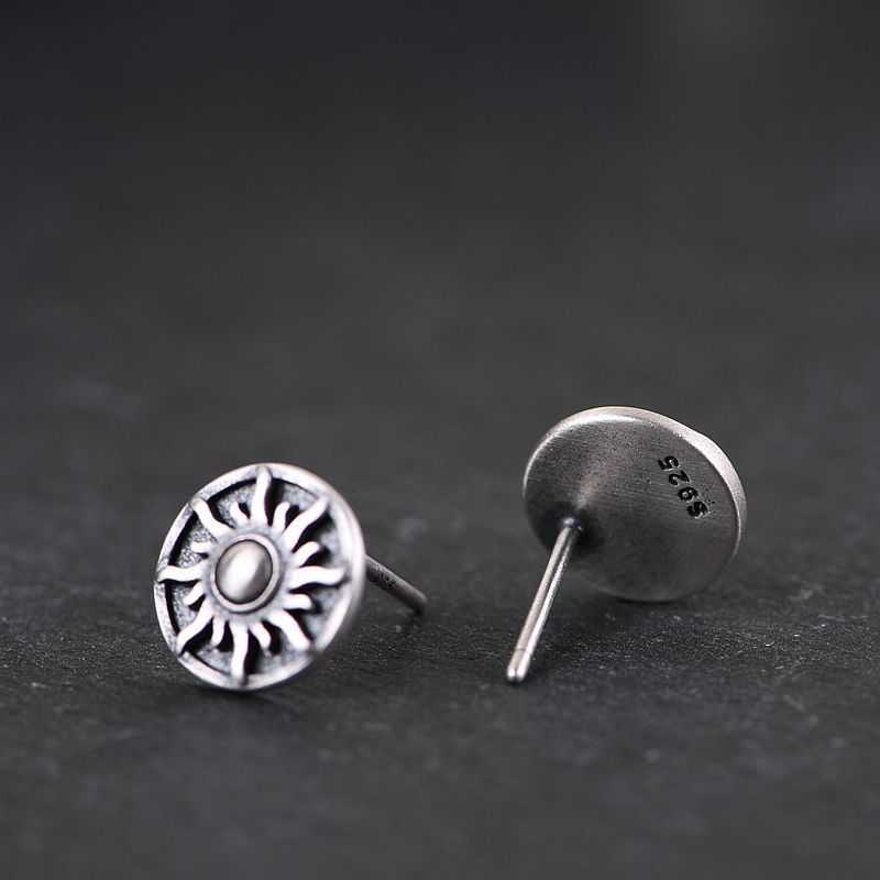 Goth Style Sterling Silver Sun Moon Star Stud Earrings - A Pair | GothReal