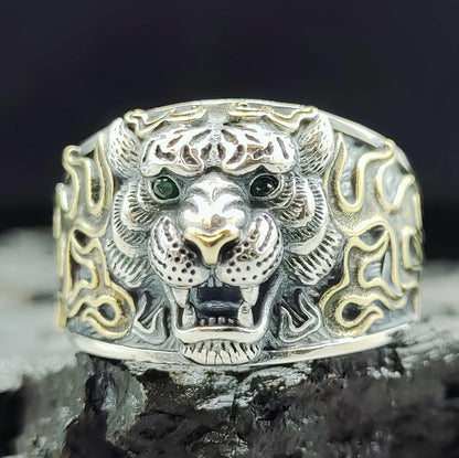 Goth Style Tiger Head Sterling Silver Ring - Silver | GothReal