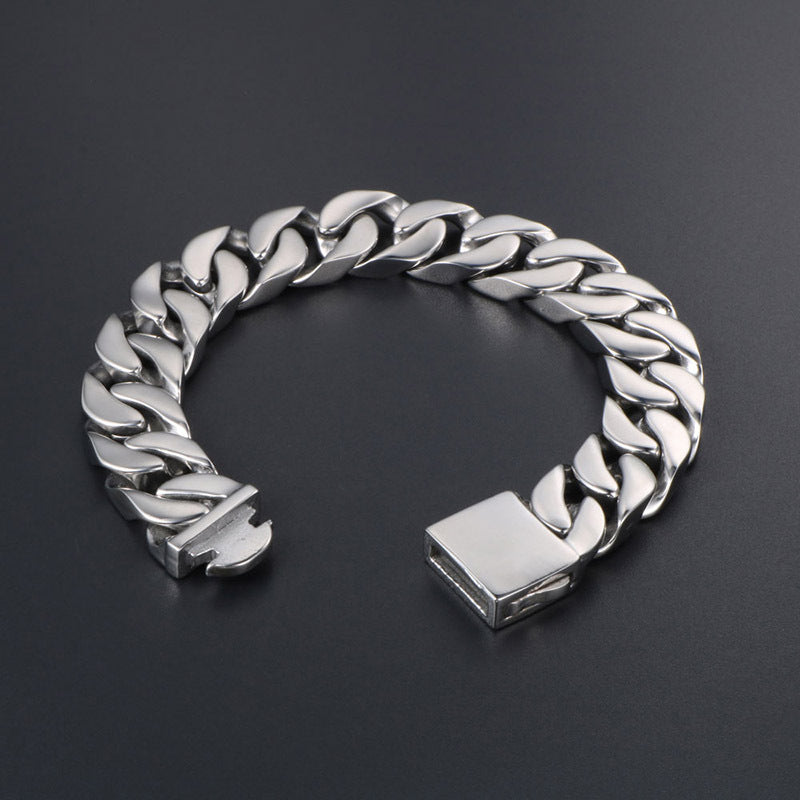 Goth Style Titanium Steel Men's Glossy Flat Rock Cast Bracelet - Silver | GothReal