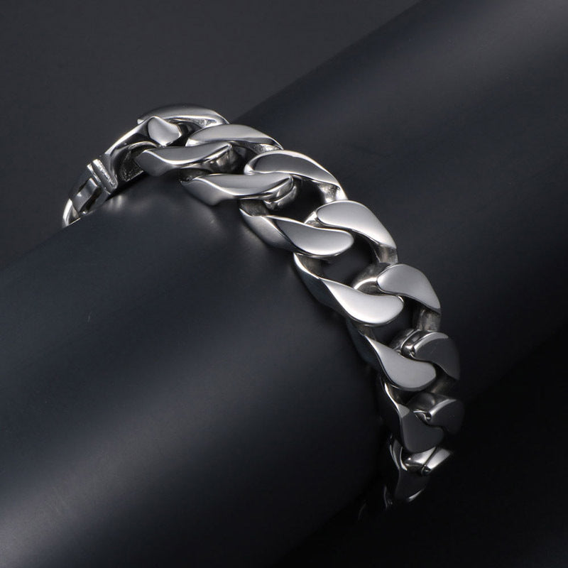 Goth Style Titanium Steel Men's Glossy Flat Rock Cast Bracelet | GothReal