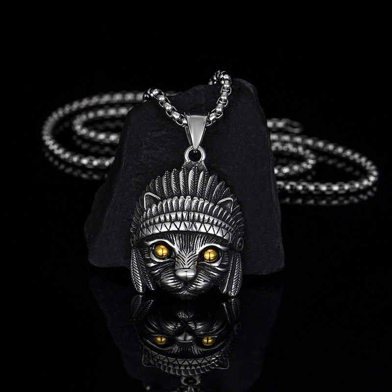 Goth Style Tribal Cat Pendant With Necklace - Silver | GothReal