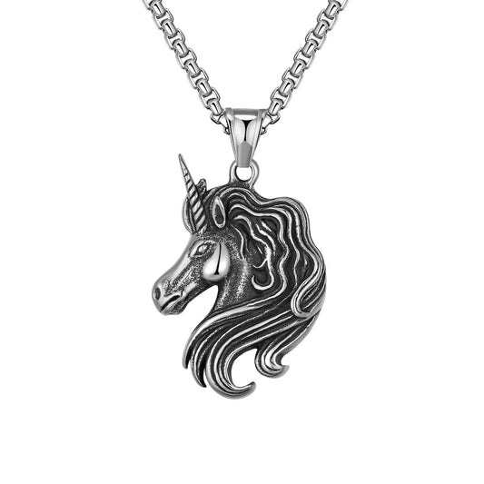 Goth Style Unicorn Pendant With Necklace - Silver | GothReal