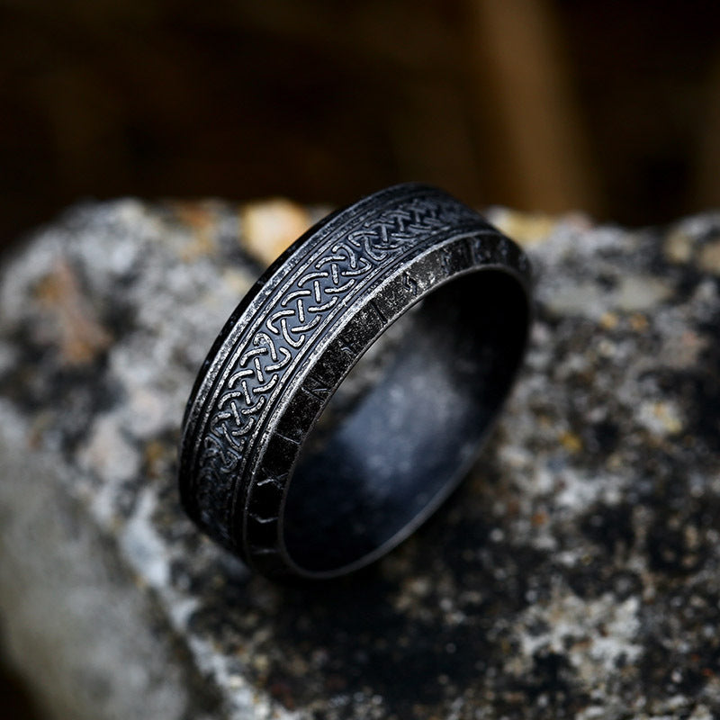 Goth Style Viking Rune Celtic Knot Ring - Black | GothReal