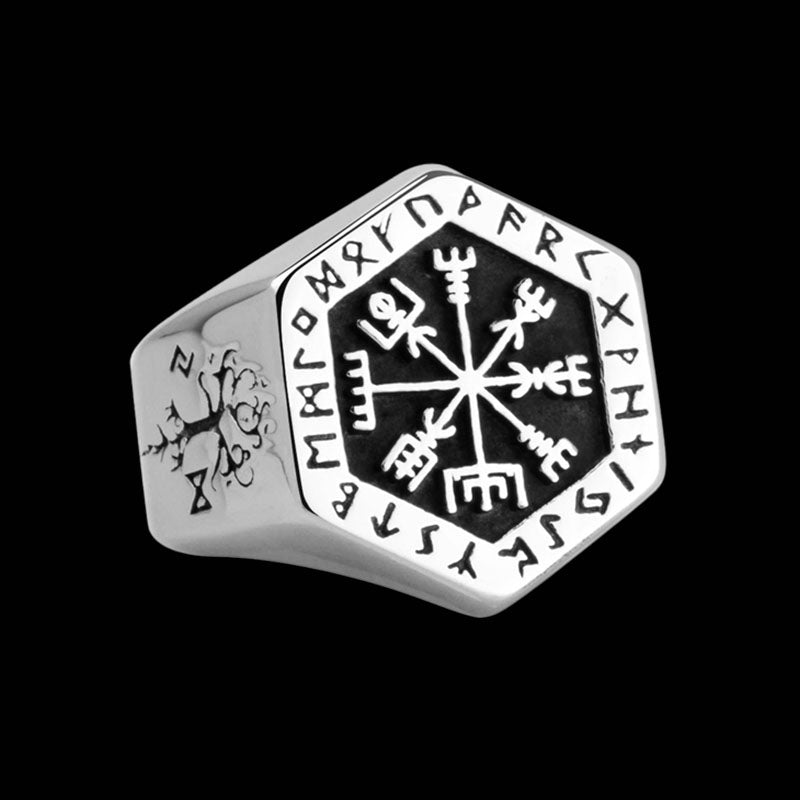 Goth Style Viking Rune Compass Ring - Silver | GothReal