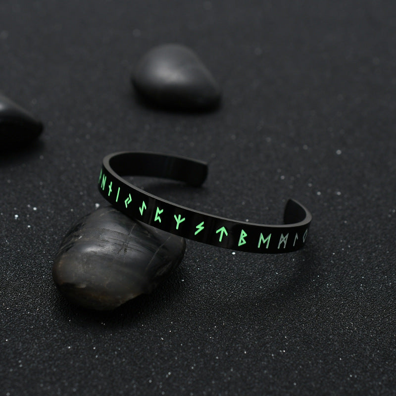 Goth Style Viking Runes Luminous Open Bracelet | GothReal