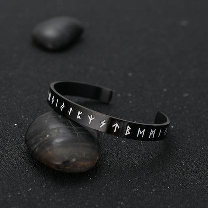 Goth Style Viking Runes Luminous Open Bracelet - Black | GothReal