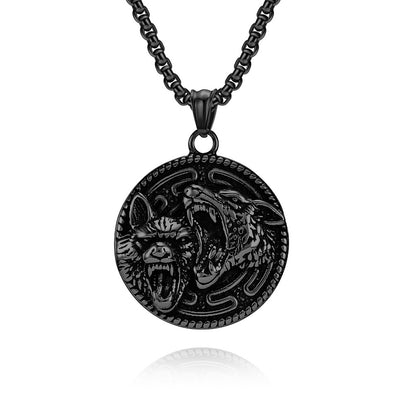 Goth Style Viking Wolf Head Pendant With Necklace - Black | GothReal