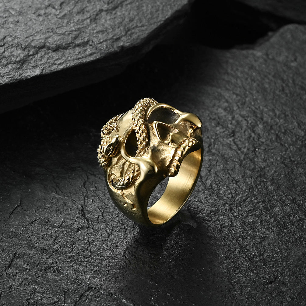 Goth Style Viper Skull Ring - Silver | GothReal