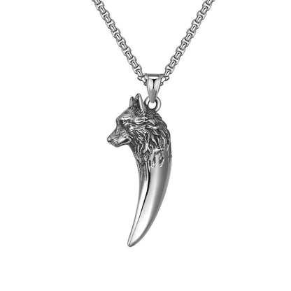 Goth Style Wolf Head and Tooth Pendant With Necklace | GothReal
