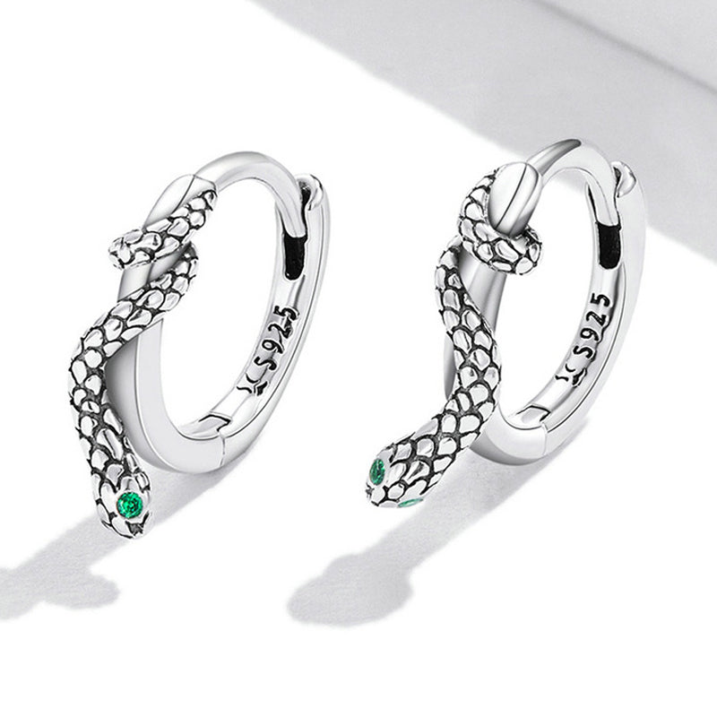 Goth Style Zirconia Snake  Sterling Silver Earrings- A Pair - Silver | GothReal