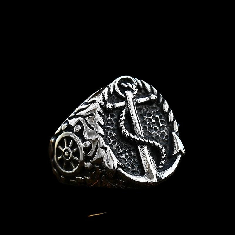 Compass Anchor Ring Silver Rings - GOTH-REAL