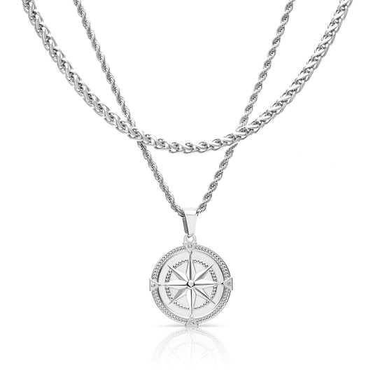 Compass Pendant Necklace Silver Necklaces - GOTH-REAL