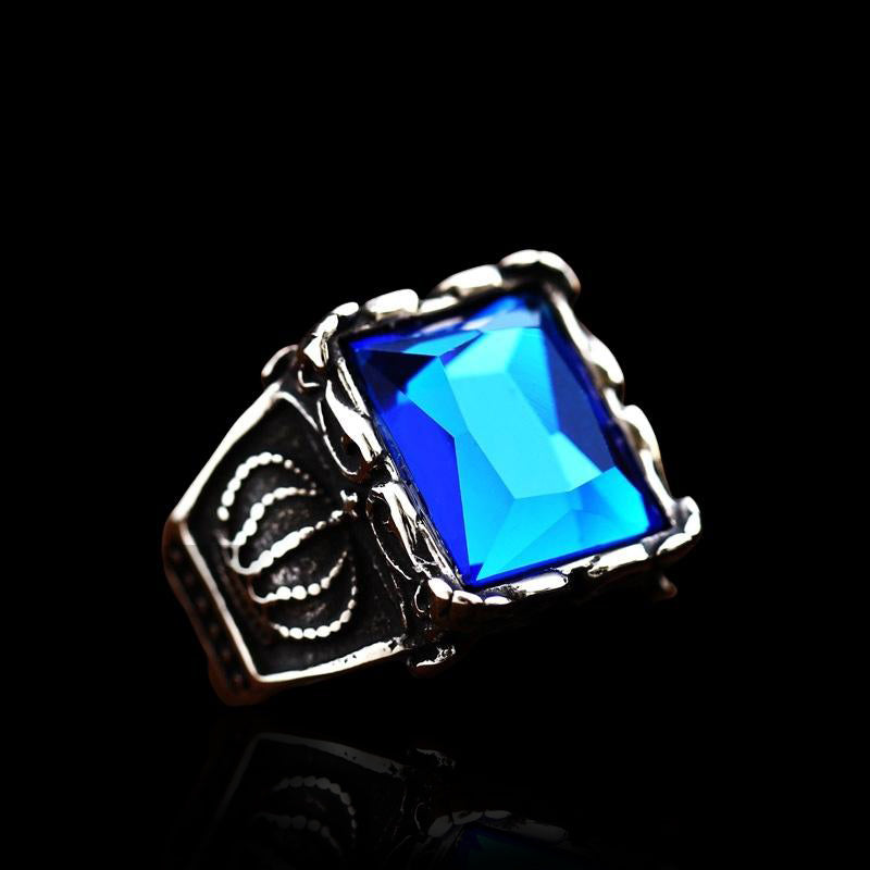 Crown Gemstone Ring Peacock Blue Rings - GOTH-REAL