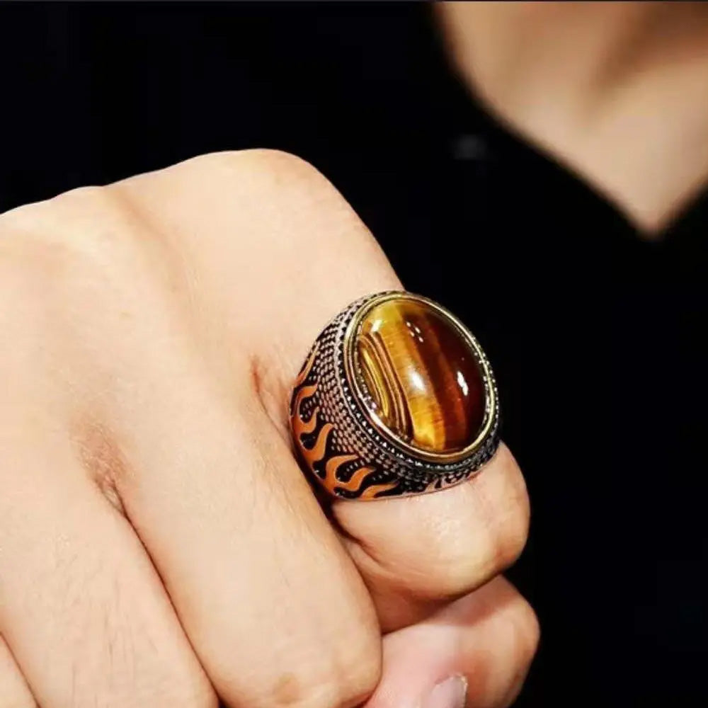 Fire Flame Tiger Eye Gem Ring Rings - GOTH-REAL
