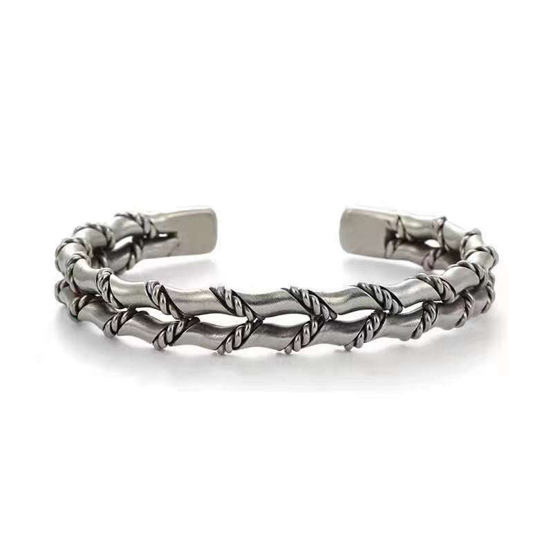 Hand-Woven Bamboo Bracelet Silver Bracelets - GOTH-REAL