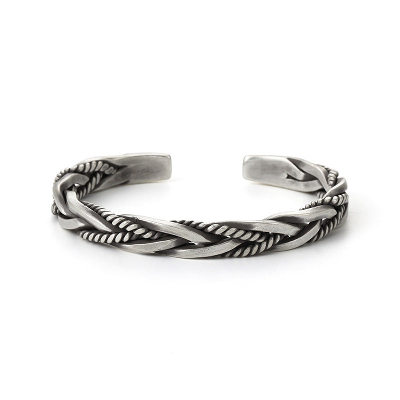 Open Cuff Twisted Woven Bracelet Silver Bracelets - GOTH-REAL