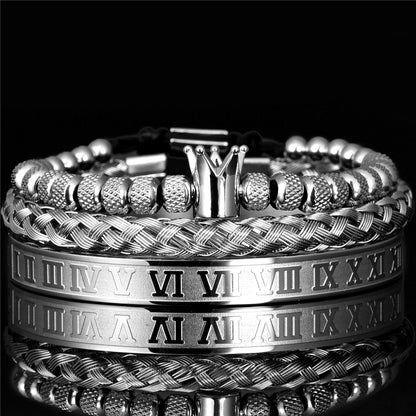 Roman Crown Braided Bracelet Silver Bracelets - GOTH-REAL