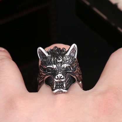 Viking Wolf Head Ring Rings - GOTH-REAL
