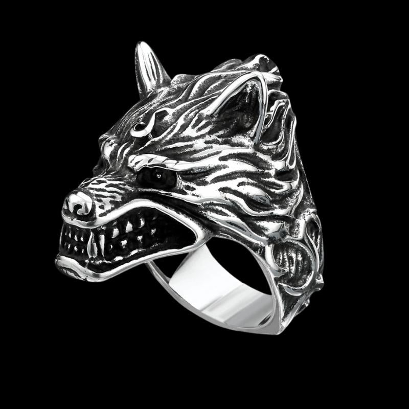 Viking Wolf Head Ring Silver Rings - GOTH-REAL